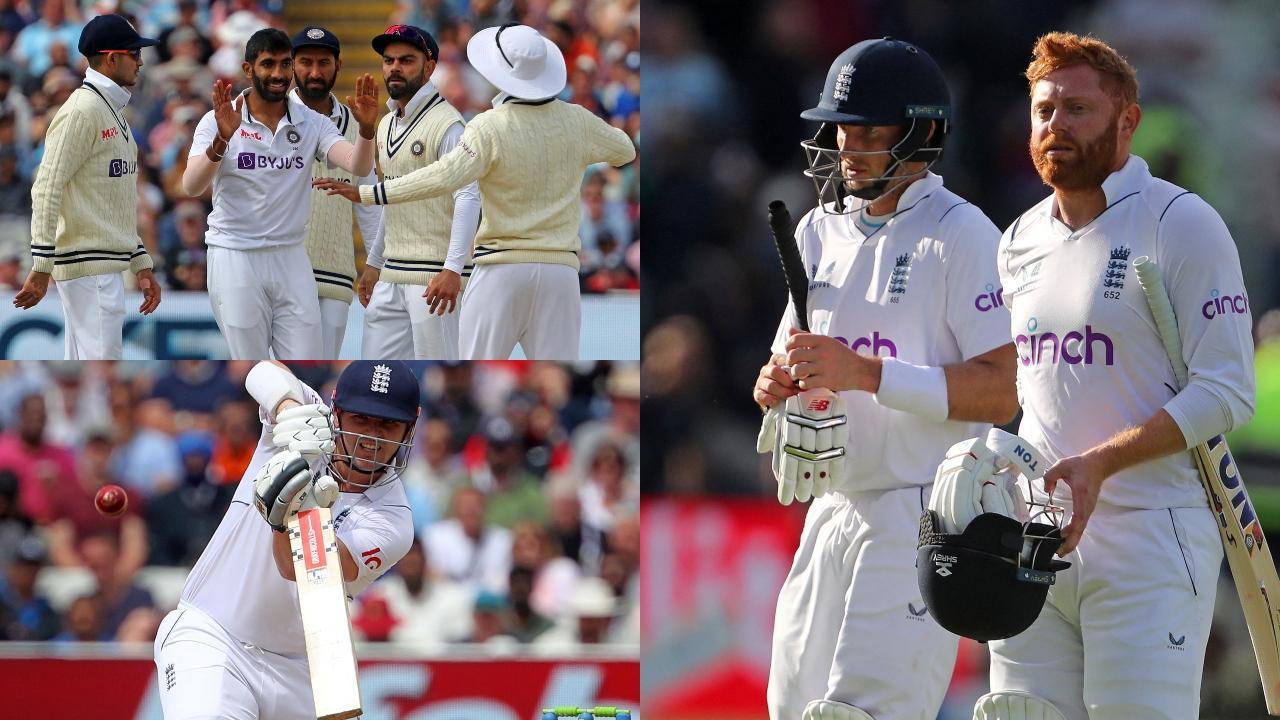A collage of England vs India 5th Test day 4. Pic/ AFP